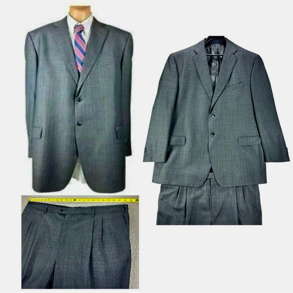 Men's Italian Gray Suit 52L Classic Style 2-Button 2-Piece LUBIAM Wool Suit - Picture 3 of 16